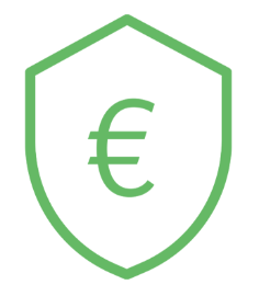 Icono verde del símbolo del euro dentro de un escudo (seguridad)