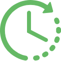 Icono verde de un reloj señalando las 12:20 y con una flecha girando alrededor