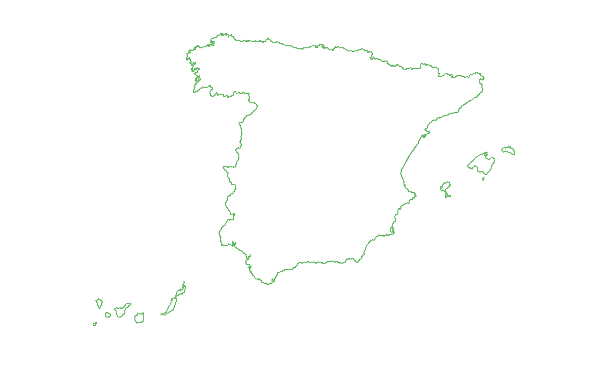 Silueta del mapa de España en verde sobre fondo blanco
