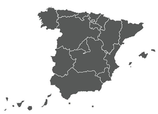 Mapa de España en color con las Comunidades Autónomas silueteadas en blanco